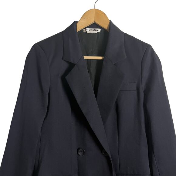 Reformation Chase Double Breasted Oversized Navy Blue Wool Blazer Dress Size XS - Picture 6 of 16